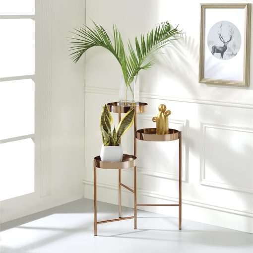 3 open compartments plant stand - Gold
